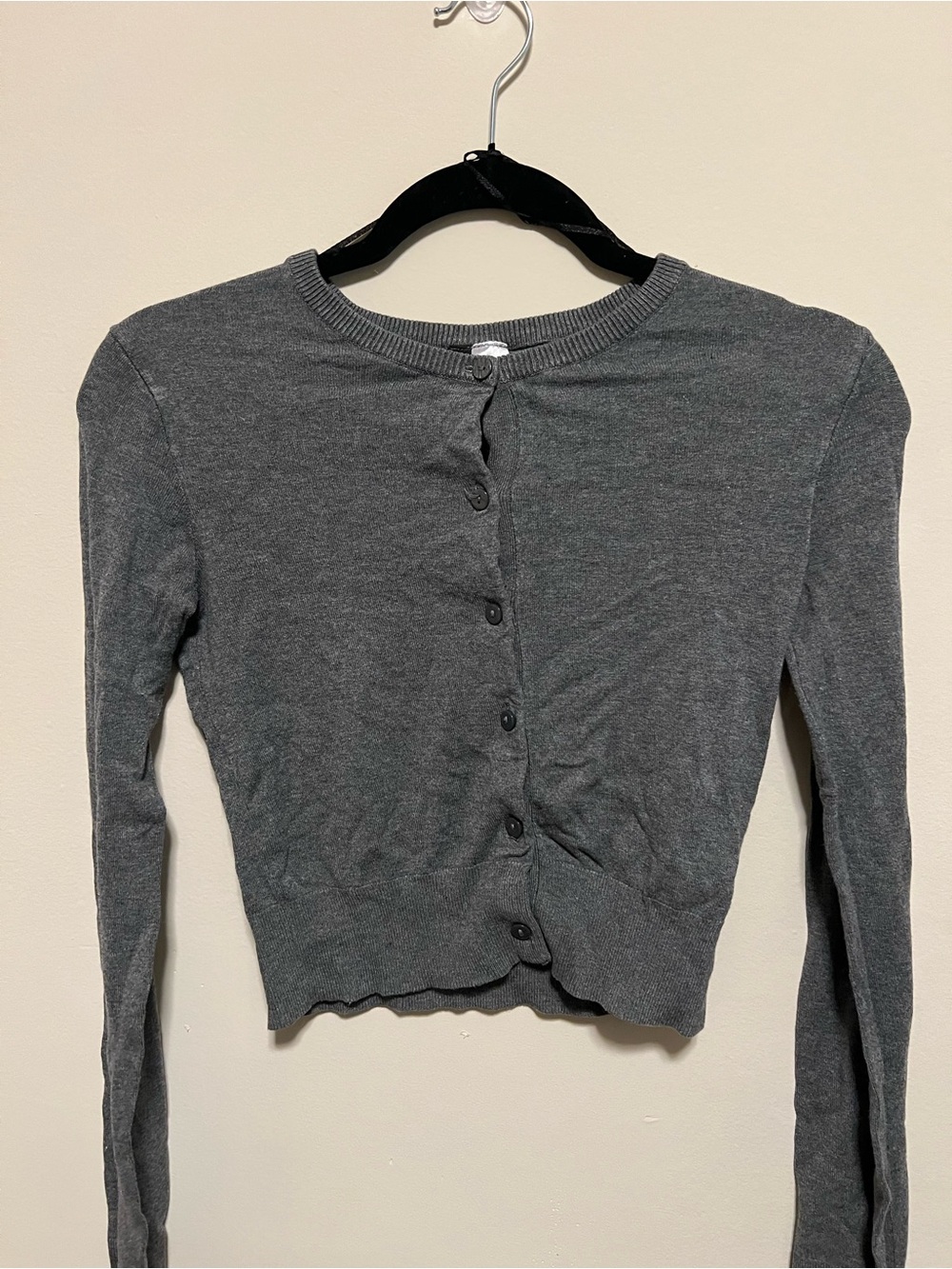 Divided Gray Button-Front Cropped Knit Cardigan